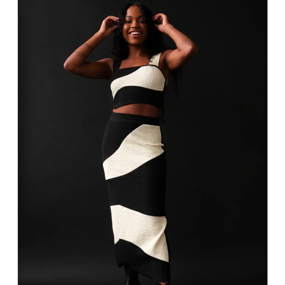 Rita Row Black and White Asymmetrical Midi Skirt Set